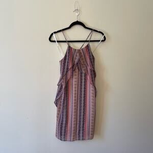 BCBGMaxaria S summer mini dress bohemian spaghetti strap red black frilly boho